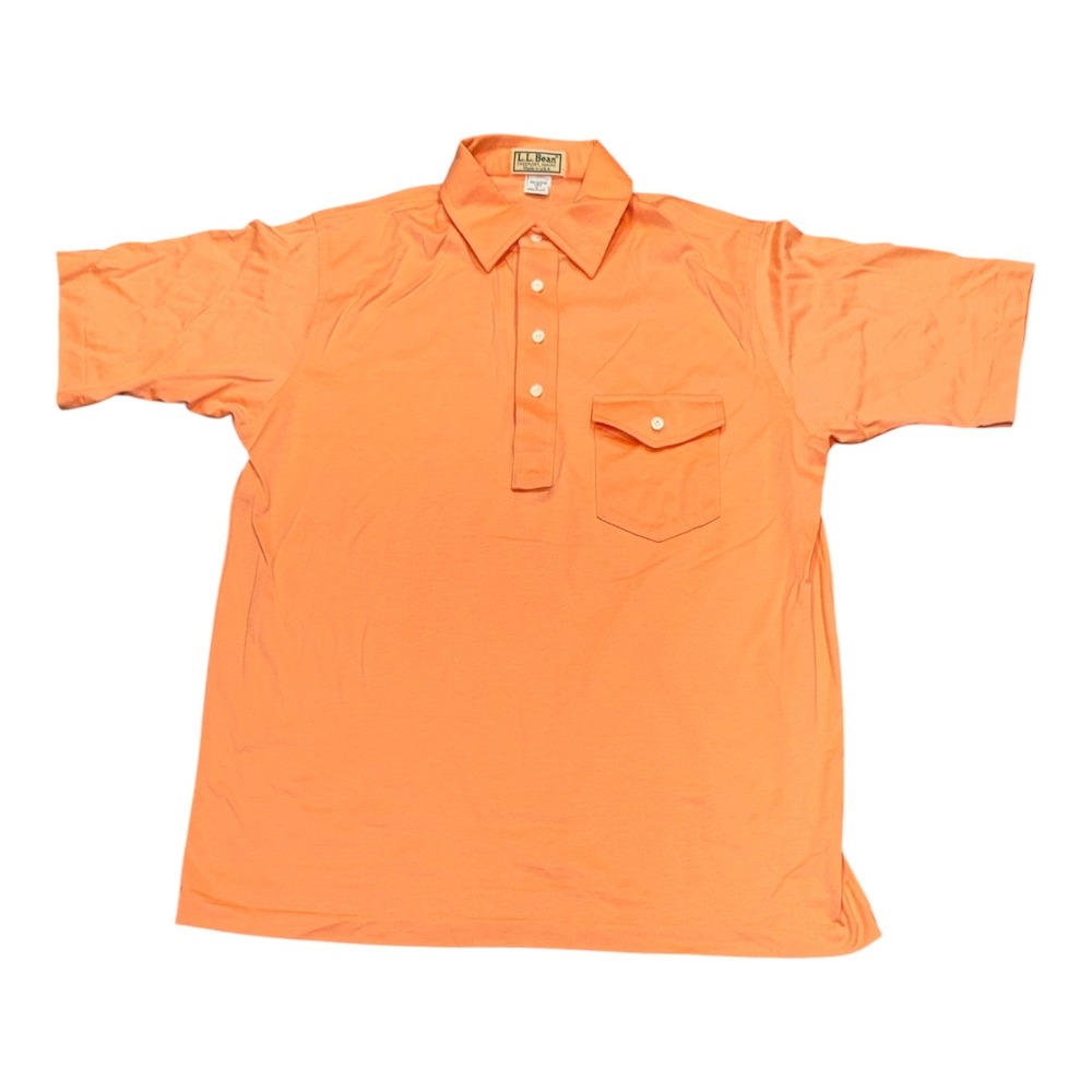 Vintage LL Bean Polo Shirt Mens Large Orange Cotton Made in USA Pocket